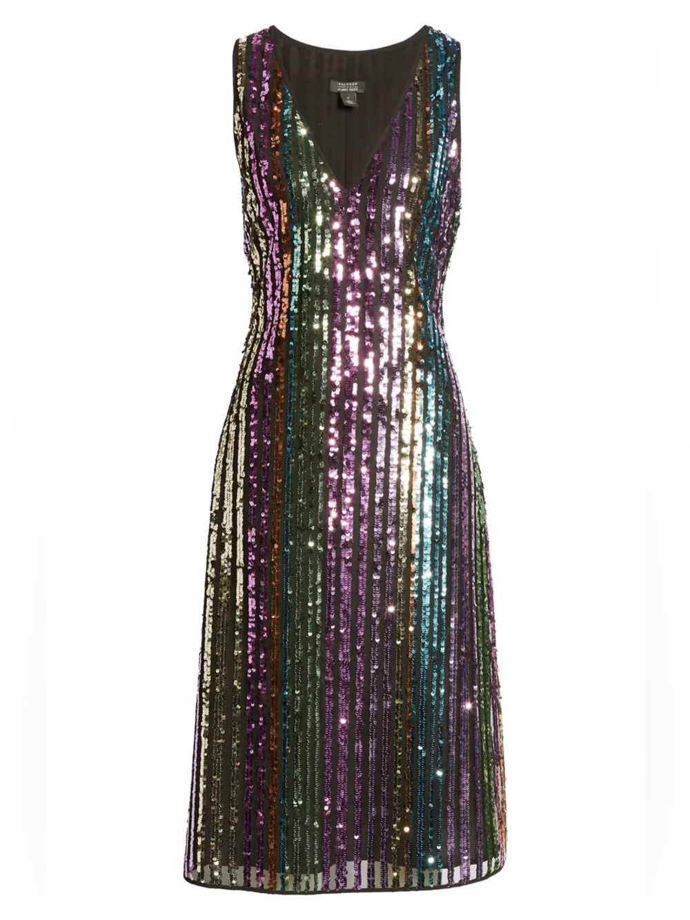 NWT Halogen x Atlantic Pacific Rainbow sequin stripe midi shift dress 0 & 2